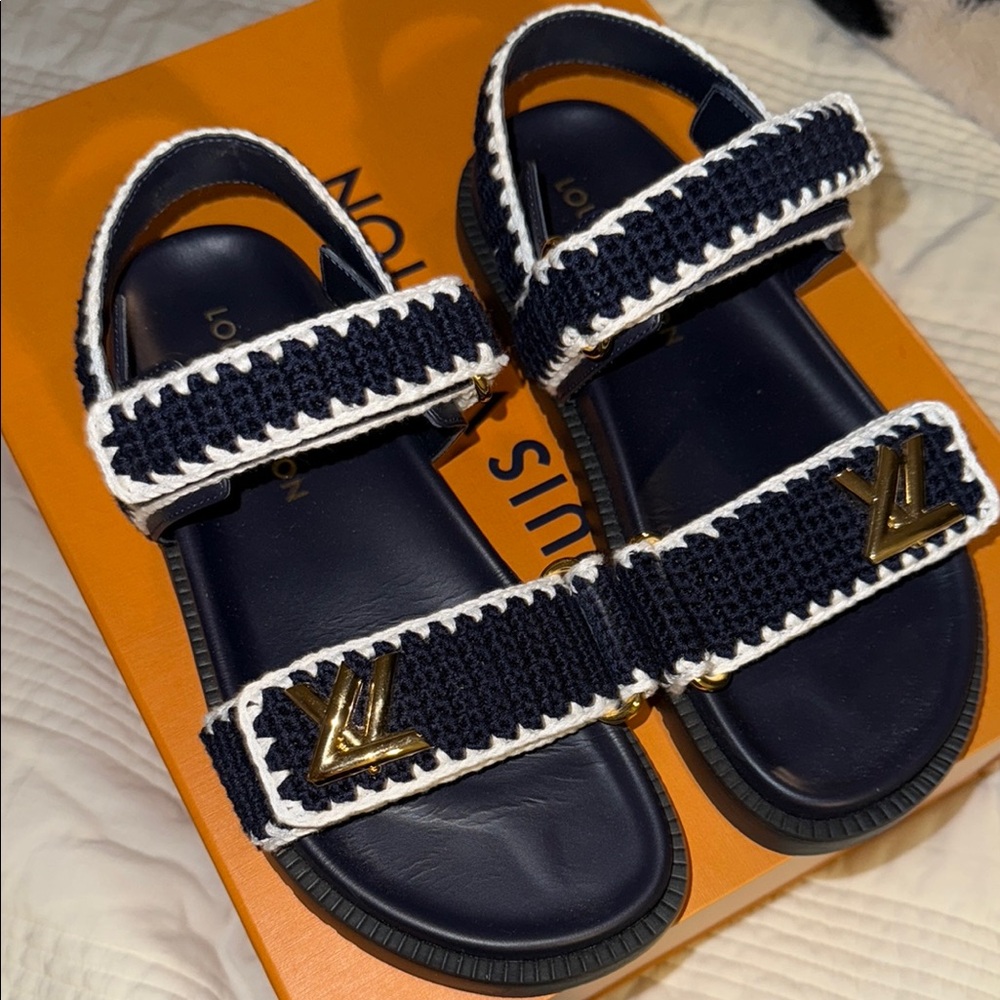 Louis Vuitton Blue and Gold Sandals with Elegant Design